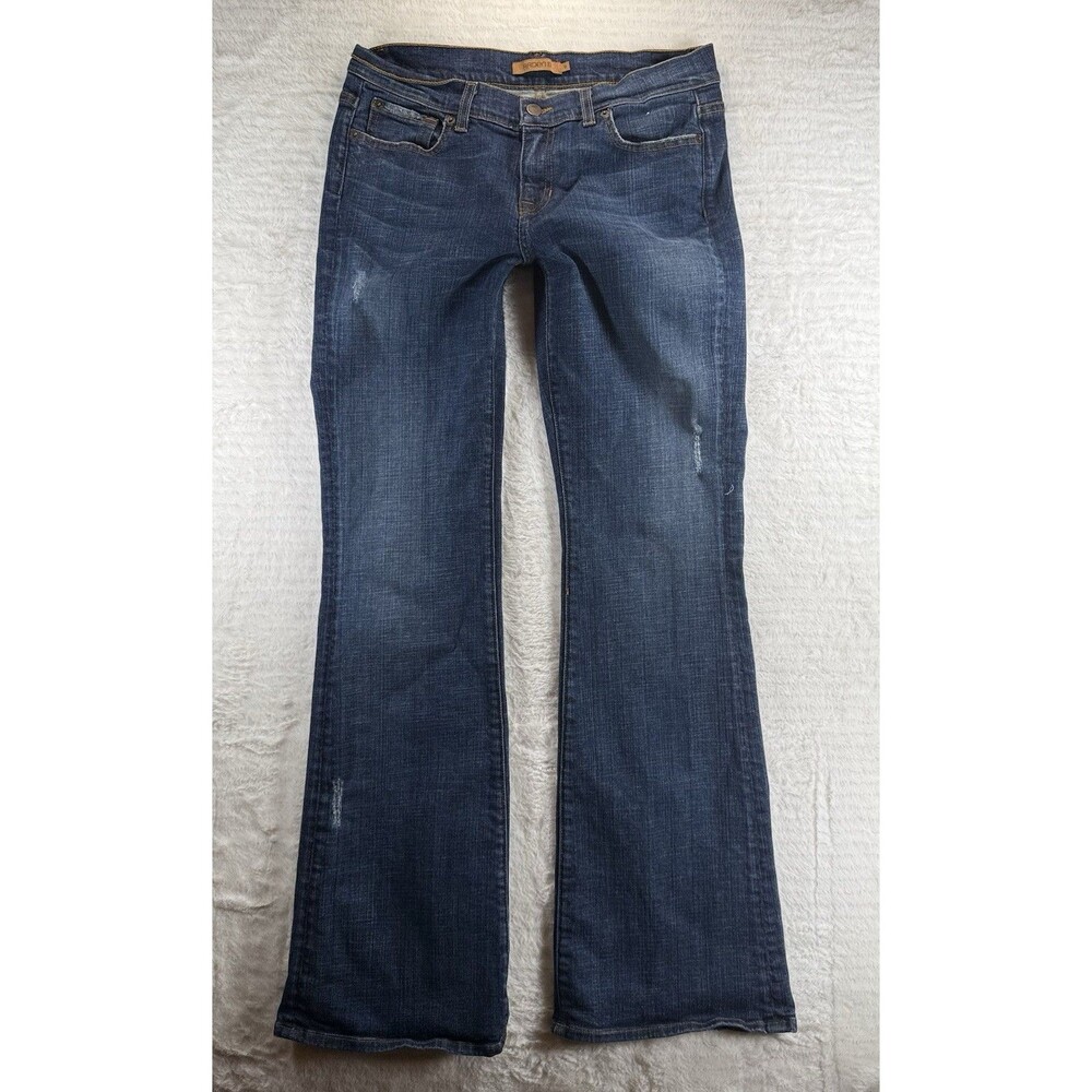 Arden B. Wide Leg Flare Jeans Dark Blue Denim Low Rise Womens Size 8 33” Inseam